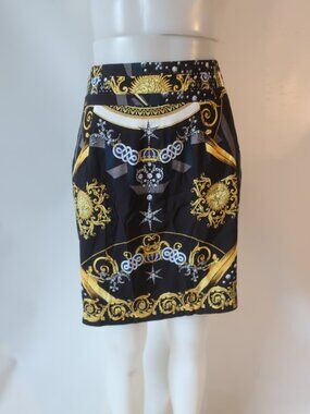 Womens Versace Collection Black Gold (Item-712) Baroque Pencil Skirt 44 US/M
